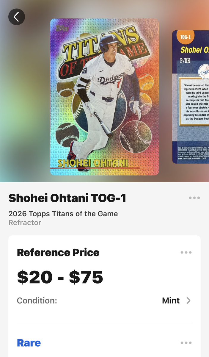 Teejerr's tweet photo. i’ve had this Shohei Titans of the Game card and didn’t really know the comps but just came across it on ebay for $2500 is this fr?? 😂😂 https://t.co/sDCbsKtDBP