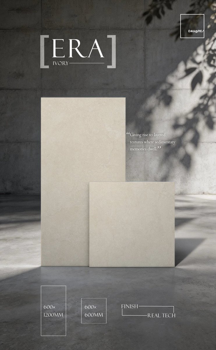 DaugresINT's tweet photo. 𝗡𝗲𝘄𝘀 • 𝗘𝗥𝗔 𝗜𝘃𝗼𝗿𝘆
Give rise to layered textures where sedimentary memories dwell.
#porcelaintiles
#ceramictiles
#livingroomdecor
#commercialdesign
#interiordesigner
#architect https://t.co/oCE6XvDXxX