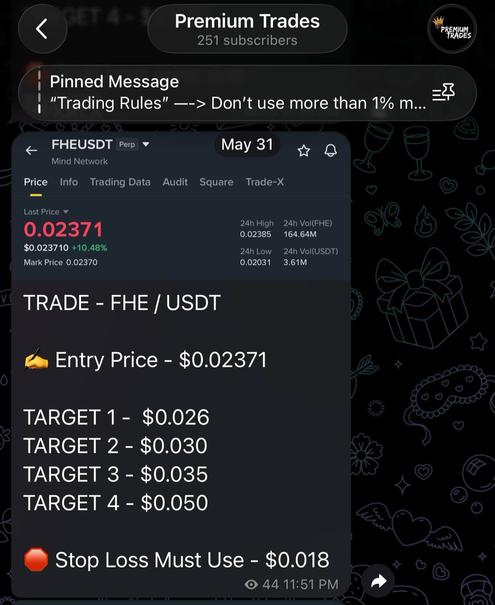 NinjaTraders100's tweet photo. Trade - $FHE / $USDT

TARGET 1 HIT 🚀

Easy #money with us  🤝 https://t.co/Kx25Li0tLv