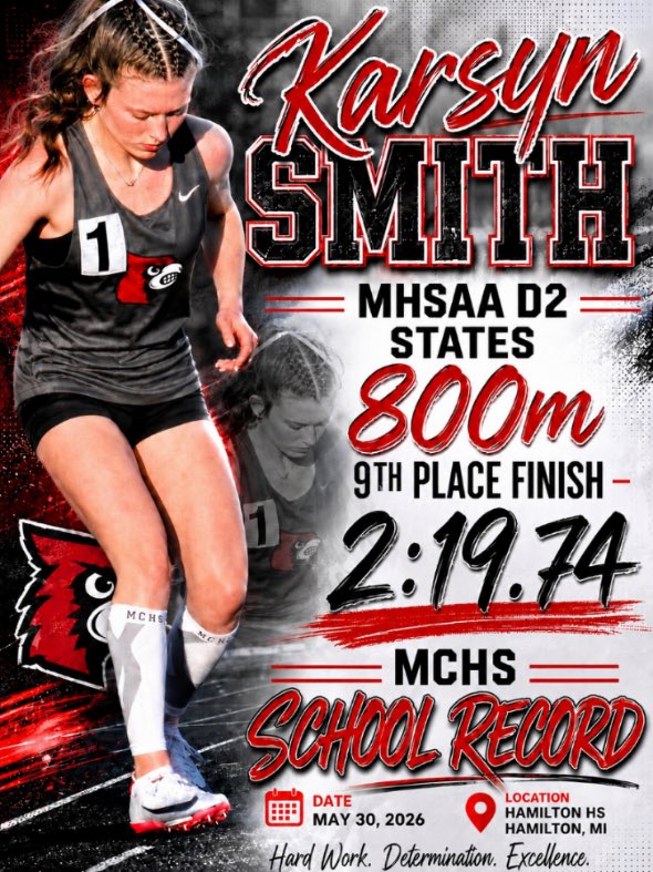 KarsynSmith22's tweet photo. Sophomore season complete. Grateful for all of my supporters, teammates, coaches and lessons that this season has taught me.
🏅 800m All-Conference
🏅 800m All-Region
🏅 9th Place at D2 States in the 800m
🏅 Broke the school record in the 800m with a 2:19.74
Not finished yet. Ready to put in the work this off season. Coming back stronger next year. ❤️
@MCTrackNField @MCGirlsHoops1 @MIpremierbball @CoachColeCC @CreatedbyKwalla