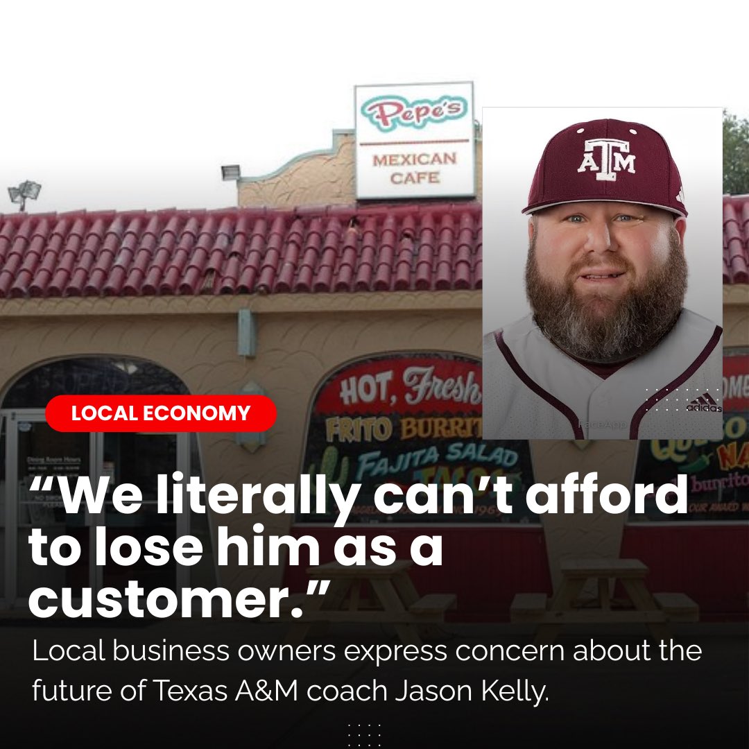 iamrebelpot's tweet photo. SOURCES: The Bryan/College Station Restaurant Owners Association is “heavily” lobbying @TrevAlberts for a multi-year extension for Jason Kelly as Texas A&amp;M’s pitching coach. There are concerns that losing Kelly could result in severe financial distress this summer. https://t.co/Wpey1XAdDR