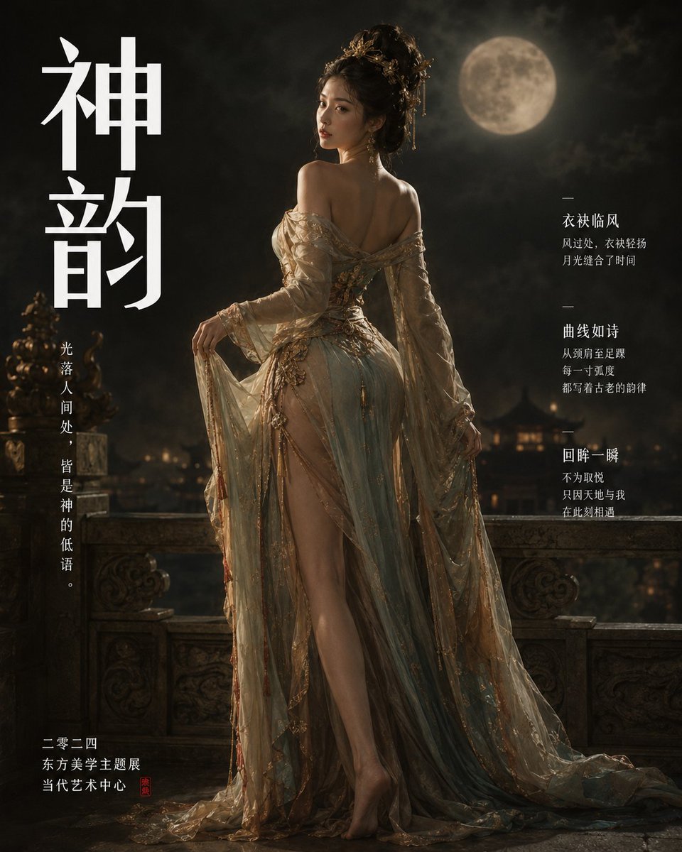 Soranlan's tweet photo. 她从月色里回身，穿过雨夜，在竹影深处停了停，又站到山河尽头的光里。

这一组最迷人的地方，就是那种东方神性突然显形的瞬间

风吹起衣袂，光刚好擦过身体轮廓，雨水落在石阶上，远处的宫阙和山河全都安静下来。

���没有解释自己，也不靠近镜头，只用一个背影、一次侧目、一束落下的光，就把整个画面封进了时间里。

很冷，很静，带着一种无法靠近的压迫感，像古老壁画里醒来的神明，又像月色替人间写下的一句低语。

有些美从来不是用来热闹的，它只要出现一下，世界就自动放低了声音。