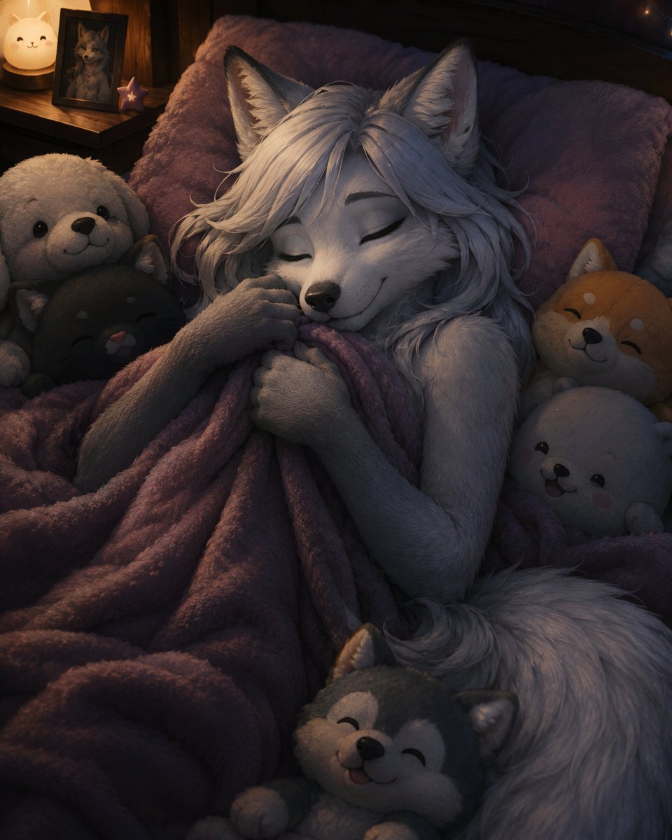 SilverFoxEira's tweet photo. Nighty night fluffies! 😊

Have wonderful dreams 🤍

Maybe ... if I could suggest ... you could dream about something silver and fluffy? 🤭

#furry #AiArt #AIイラスト https://t.co/vma6BIYHXW