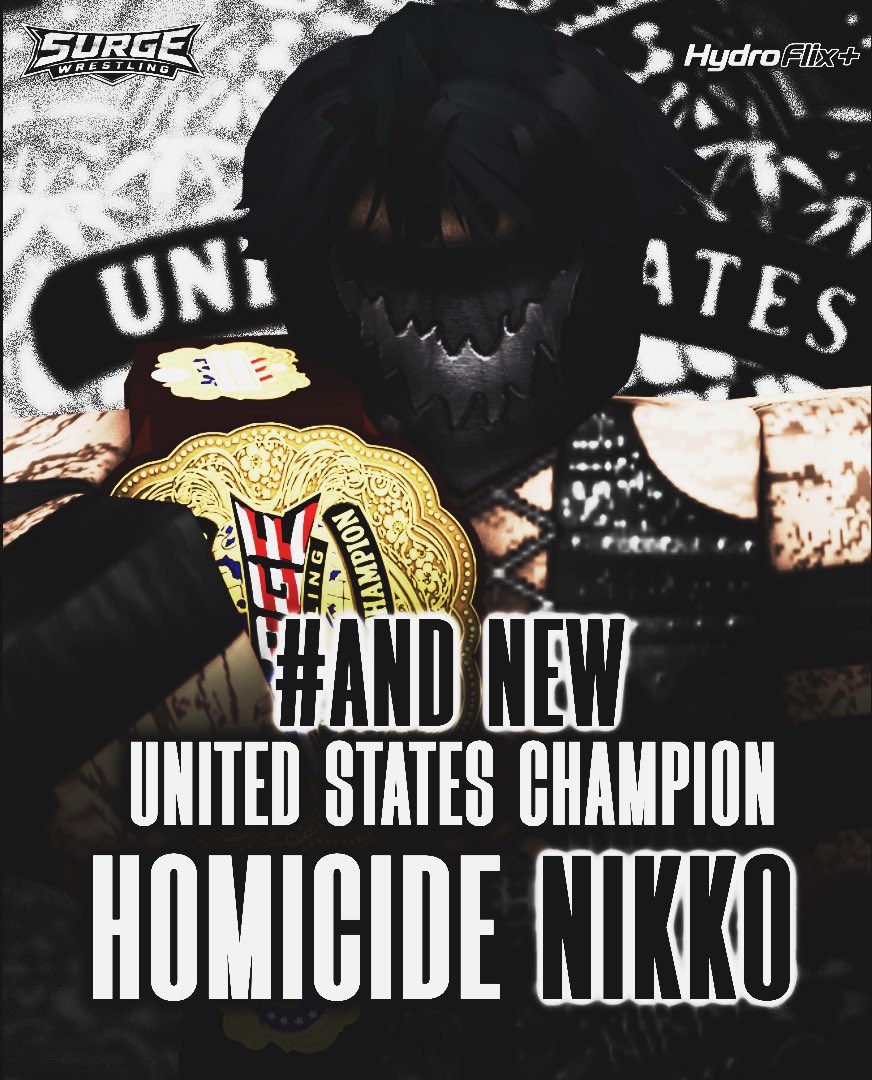 SurgeOnRoblox's tweet photo. #ANDNEW #ANDFIRST

In a SHOCKING turn of events, making his RETURN to Ro-Wrestling, Ro-Wrestling Legend, HOMICIDE NIKKO would go on a SHOCK everyone and capture the inaugural United States Championship!

#SURGE2026 #TidalRebirth https://t.co/EE52ZXC4G9