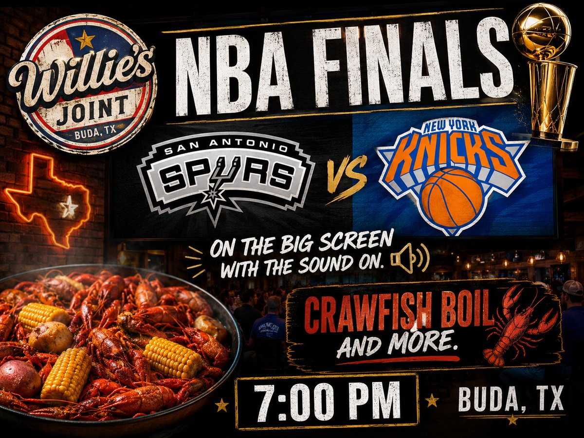 williesjoint's tweet photo. Best place to watch the Spurs take on the Knicks.

Big screen.
Sound on.
Cold drinks.
Great food.

Crawfish Boil!!!!!!!!! https://t.co/JsouTHrCm8