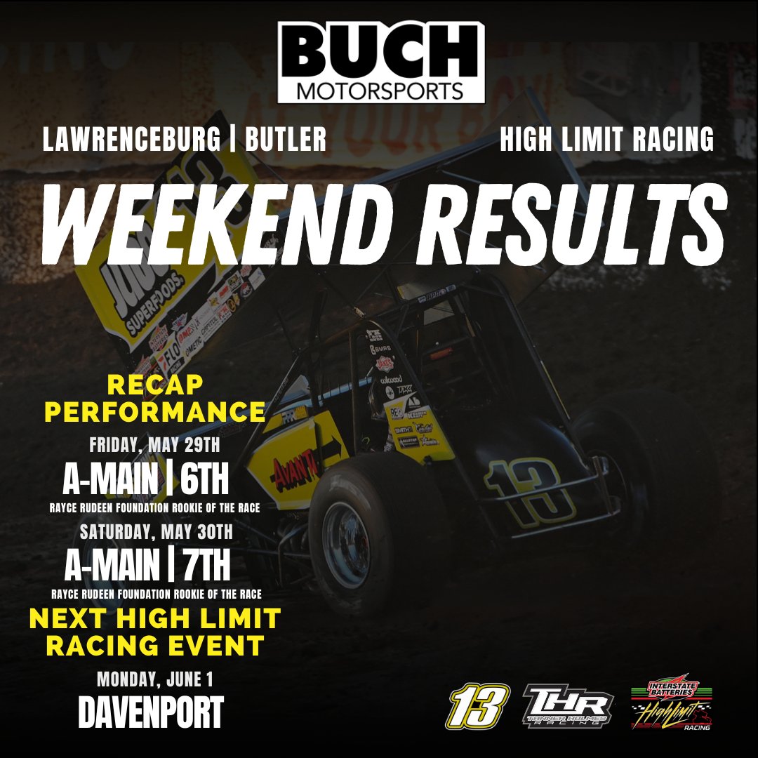 Buchsprint13's tweet photo. Weekend Rewind ⏪

@TannerHolmes18 and the Buch Motorsports team brought home two @HighLimitRacing Top 10s this weekend, with visits to @BurgSpeedway and @butler_speedway. 

Next Stop: @davenportspeed | Monday, June 1st https://t.co/BDgZOJsYi4