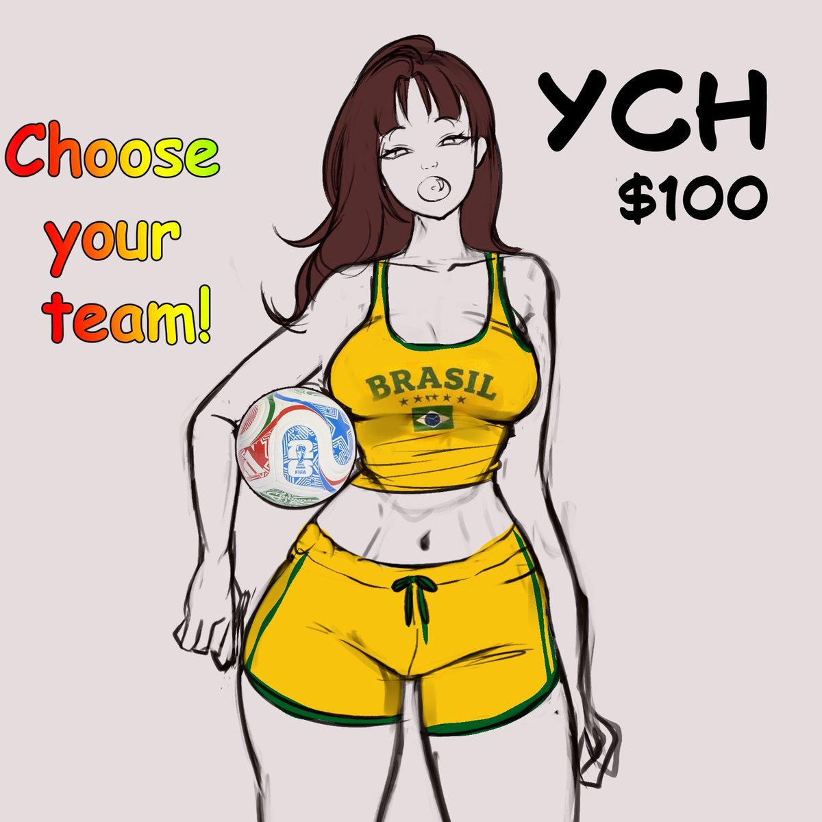 KushB_Art's tweet photo. World Cup YCH! ⚽

In this YCH, you can choose whichever team uniform you want!   
Only 3 one slot!    
$100  

-$150 with 2 versions( nude, lingerie... )   
-paypal only    
If interested please DM me or send me an email(kushinabx@gmail.com)
#YCH #SmutNetwork https://t.co/cpNIB1m2dq