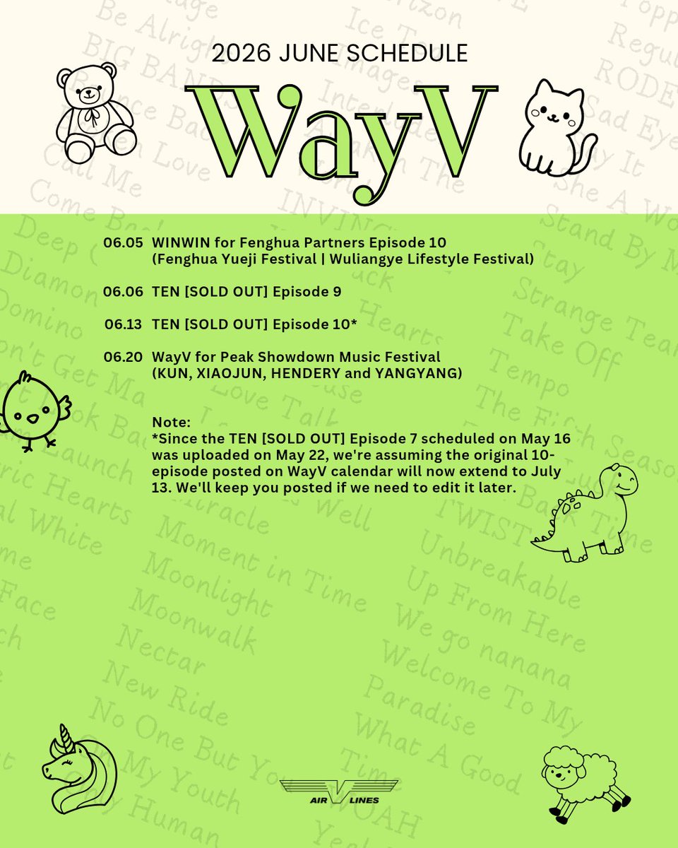 WayV テン 假日 💚WAYV JUNE 2026 SCHEDULE💚 June 5 ▸ WINWIN for Fenghua Partners