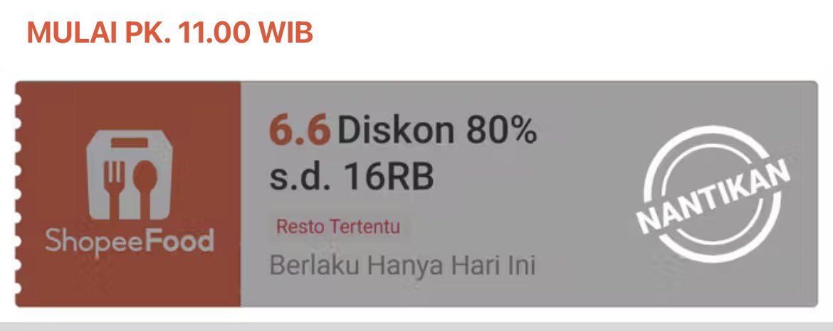 KodeShopee's tweet photo. VOUCHER 6.6 SHOPEEFOOD!
Mulai PK. 11.00 WIB

• Diskon 80% s.d 16RB
• Khusus Resto Tertentu

Klaim di halaman voucher: https://t.co/LgLIFT6EuG

List resto: https://t.co/tdRjanQzml https://t.co/dVaGBl1NyB