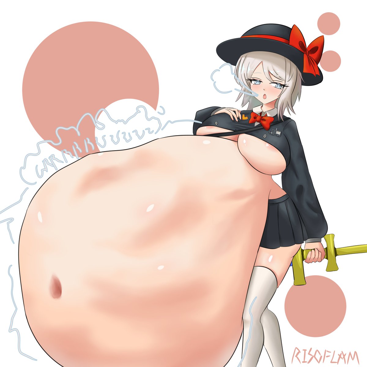 Risoflam's tweet photo. 五月抽奖图
所有的大朋友小朋友儿童节快乐！
五月份的抽奖角色图
这是一只成年的浮浮穿着自己镜世界的衣服（
#samesizevore #丸呑み #vore #ボテ腹 https://t.co/t10j6ND5hV