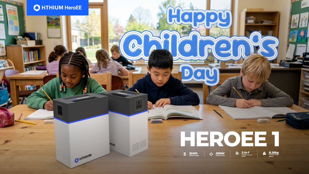 HeroEEHithium's tweet photo. 🎉Happy International Children’s Day!
We don't just power the lights — we power children’s dreams by enabling brighter, reliable study environments. 
Every child deserves the energy to learn, explore, and dream bigger. ❤️

#ChildrensDay #HiTHIUM #HeroEE #PowerYourDreams https://t.co/HojFoROMbz