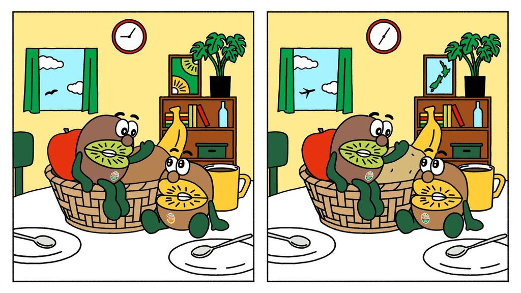 zespri_jp's tweet photo. オレたちのイラストで間違い探し🥝

違うところは、
全部で【5つ】あるよ❗️

全部見つけられたひと、
手をあげて教えてくださーい🙌 https://t.co/XGmpVkW4SY