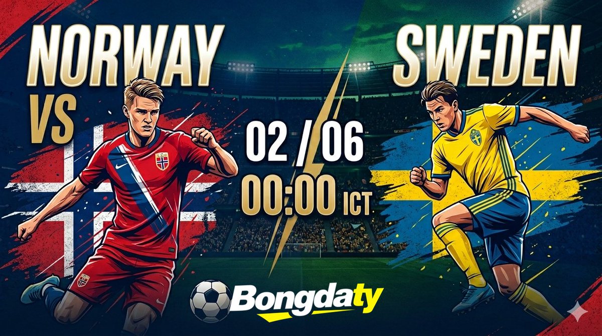 Bongdaty's tweet photo. 🐦⚽️ Na Uy vs Thụy Điển
⏰ 00:00 Giờ ICT, 02/06
Haaland lĩnh xướng Na Uy trên sân nhà đối đầu kình địch Thụy Điển! Ai sẽ thắng trận Derby Bắc Âu rực lửa đêm nay? 💥👇 
https://t.co/RKbMA8qClP
https://t.co/bSSWFX7O0E
https://t.co/jHnzFMZlny

#FIFA #Livescore #Live https://t.co/XYKPTOaXd6