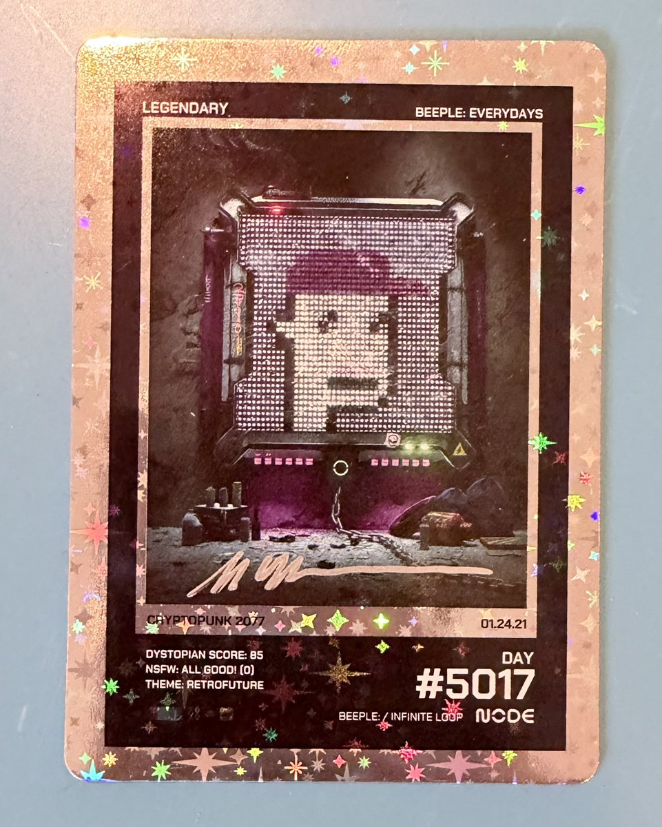 jonaslamis's tweet photo. Ladies and Gentlemen, we got him.  @citizen2890 as immortalized as a @beeple everydays now a trading card signed by Mike. Only happens @nodefnd https://t.co/skvRMTKYtB