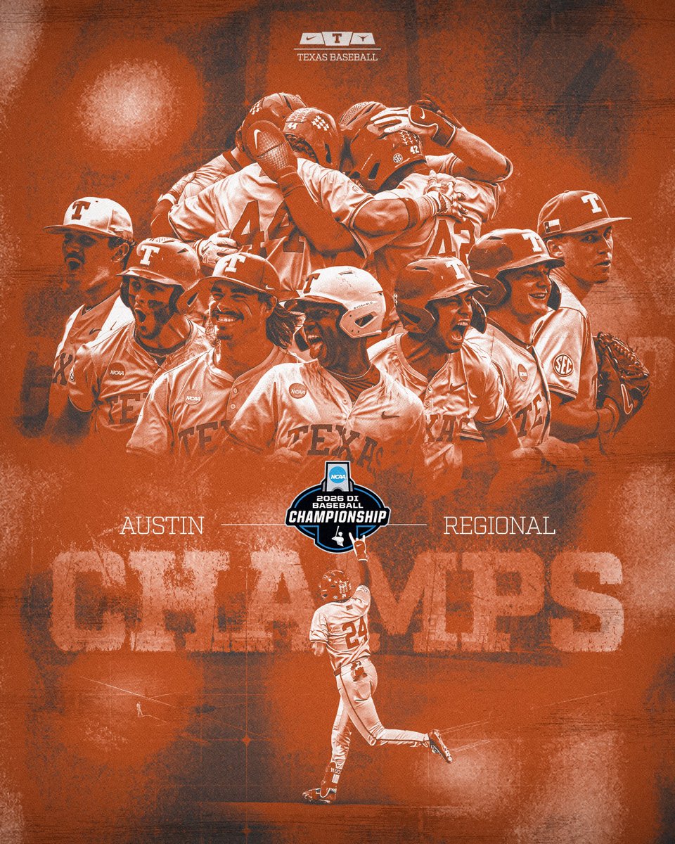 TexasBaseball's tweet photo. AUSTIN REGIONAL CHAMPS 🏆

#HookEm https://t.co/aqwCEVNA7o