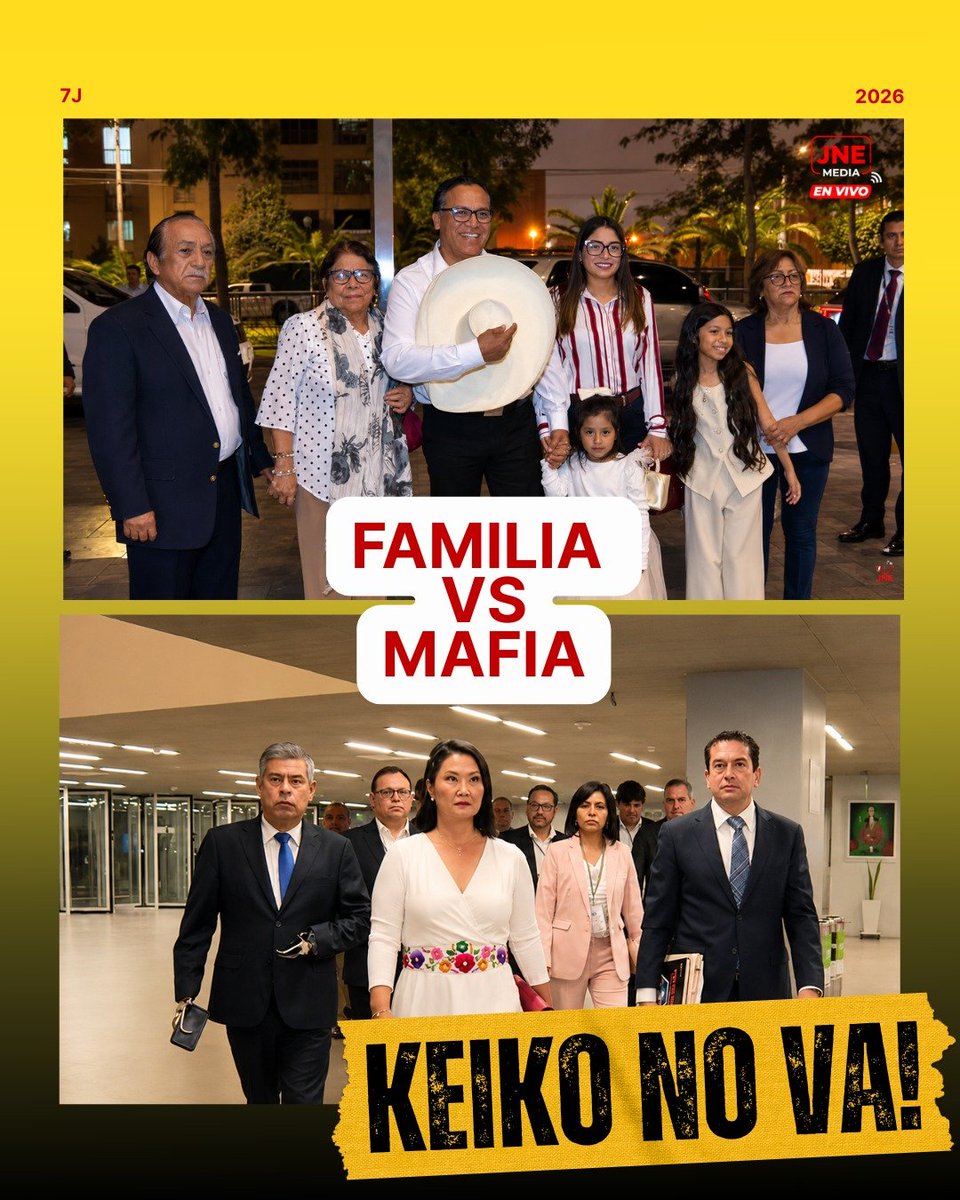 keikonova2026's tweet photo. Keiko es primero la mafia política. 
@RobertoSanchP es primero la familia. 
#KeikoNoVa #FujimoriNuncaMás  #DebatePresidencial https://t.co/qtl1XLTLKB