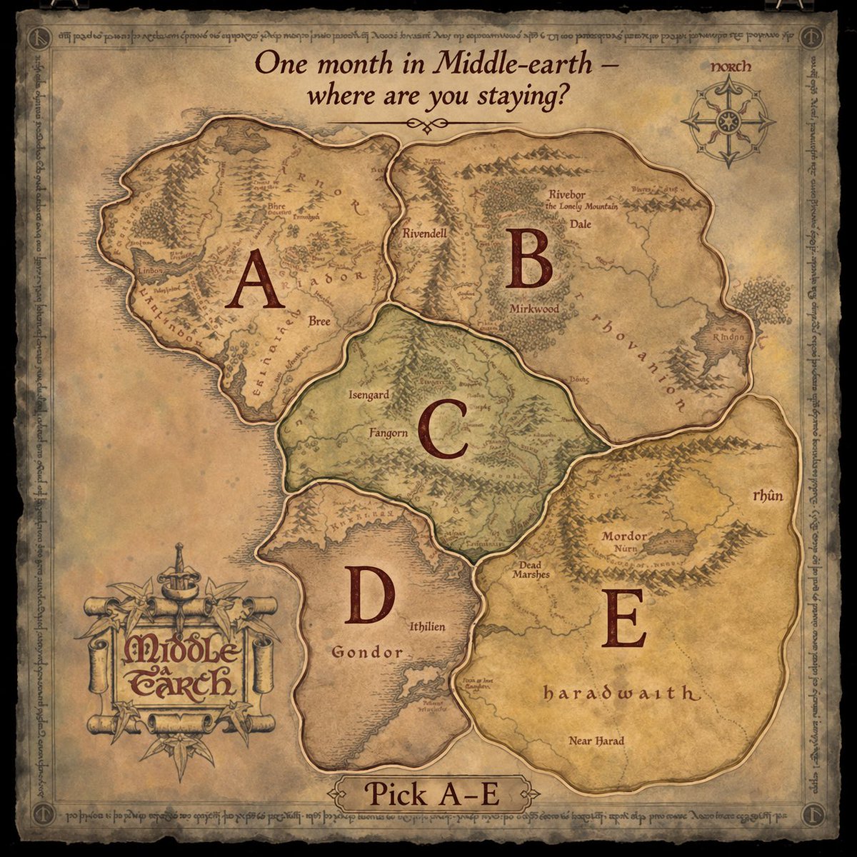 FauxRight's tweet photo. You have to spend one month in Middle-earth. You can’t leave your region. No Eagles. No loopholes https://t.co/mBuapKJOKX