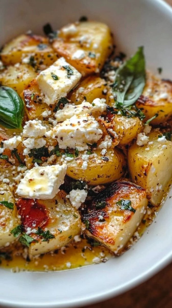 ann_ann886's tweet photo. Oven-Baked Feta Potatoes

Ingredients
4 medium potatoes, cubed
3 tablespoons olive oil
1 teaspoon garlic powder
2 garlic cloves, minced
1 teaspoon dried oregano
1/2 teaspoon paprika
Salt and black pepper, to taste
1/2 cup feta cheese, crumbled
2 tablespoons fresh parsley or basil, chopped
Optional: chili flakes and lemon juice for extra flavor

Instructions
Preheat oven to 425°F (220°C).
Add cubed potatoes to a large bowl.
Toss with olive oil, garlic powder, minced garlic, oregano, paprika, salt, and pepper until evenly coated.
Spread potatoes on a baking sheet in a single layer.
Roast for 35–40 minutes, flipping halfway through, until crispy and golden brown.
Transfer hot potatoes to a serving bowl.
Sprinkle generously with crumbled feta and fresh herbs.
Add chili flakes or a squeeze of lemon juice if desired.