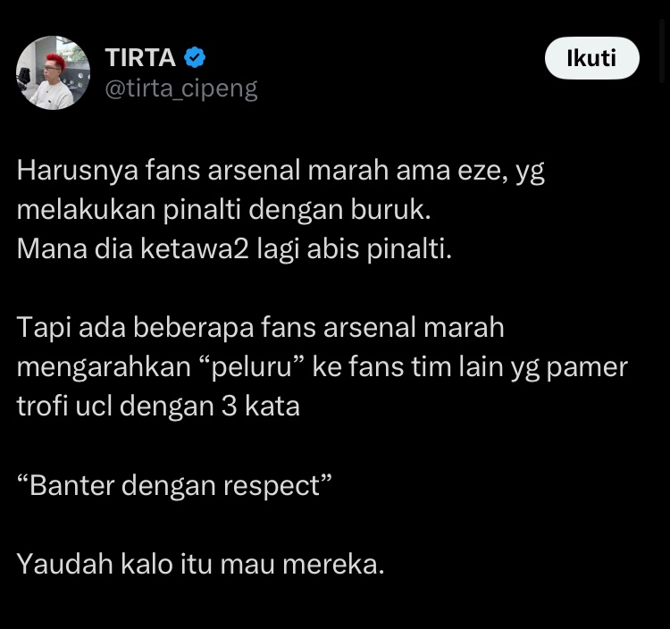 FebriXDD's tweet photo. @JalanArsenal BERARTI FANS ARSENAL BAPERAN ? https://t.co/i5linLxlgd