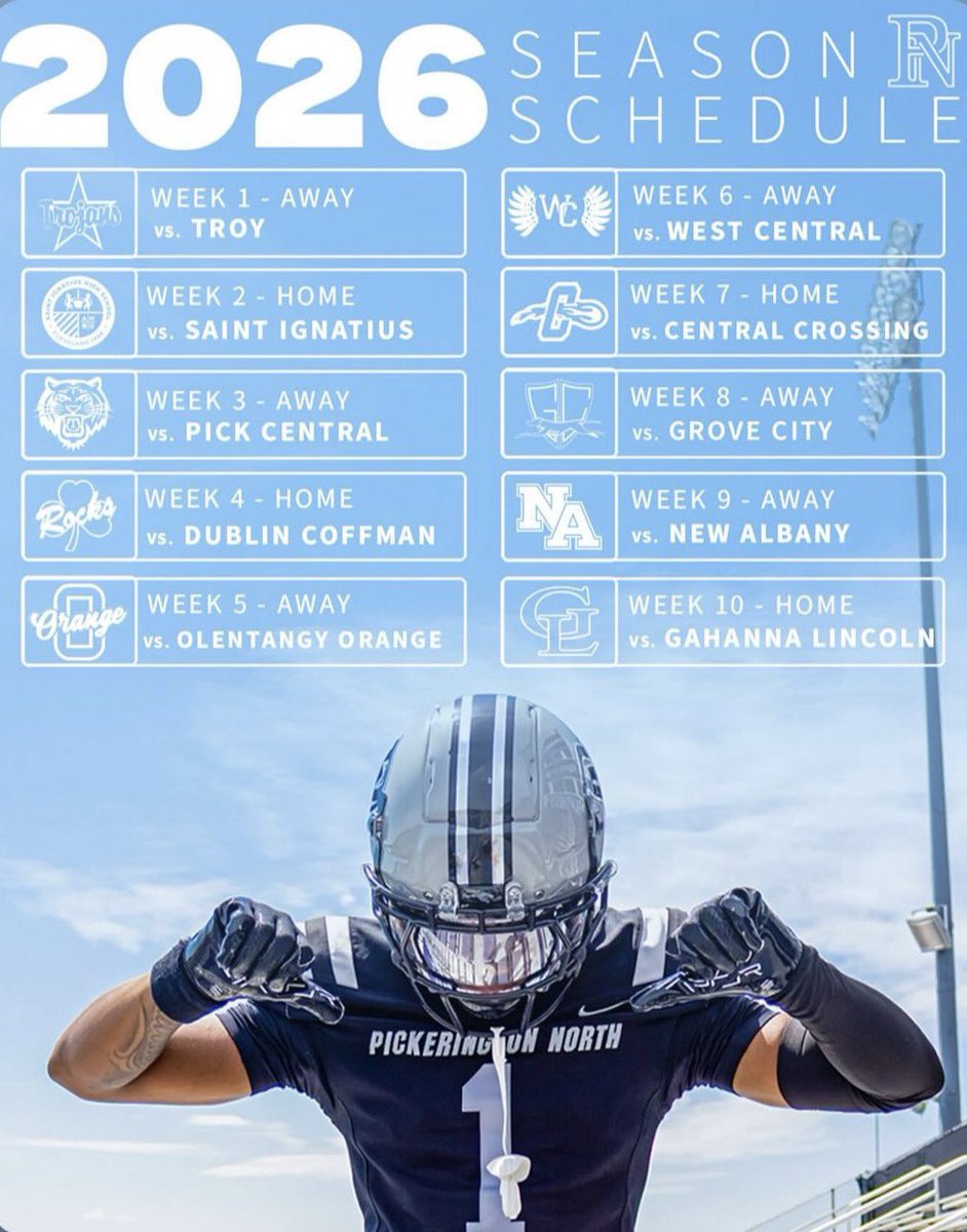 pnfootball's tweet photo. The Varsity Football Schedule for 2026.
See you there!!!  #WeArePN https://t.co/ieTt3csDTZ