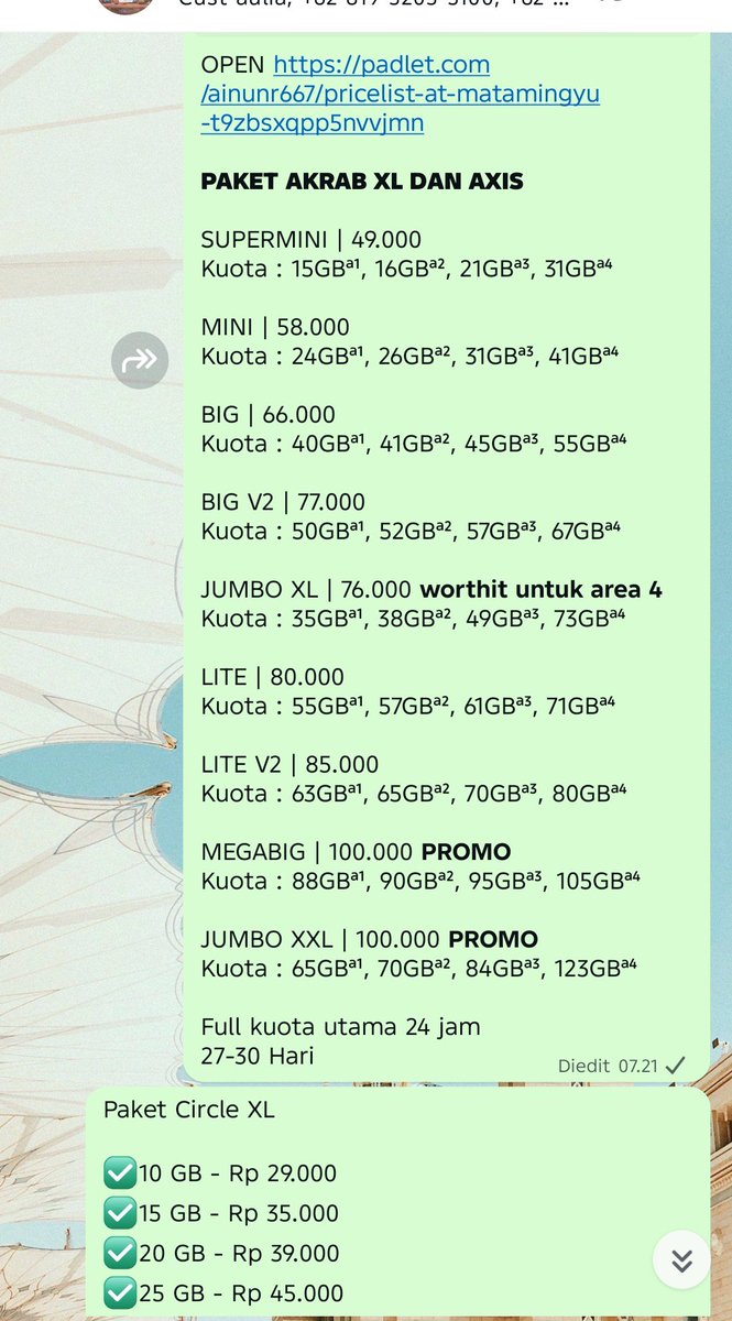 matamingyu's tweet photo. #bealanja
PAKET AKRAB XL AXIS
Kuota: 35GB : a1, 38GB : a2, 49GB : a3, 73GB : a4
Rp 76.000

Full kuota utama 24 jam
tag legal wts wtb kuota xl info paket xl murah. fast respon bisa ke wa di bio https://t.co/eXWuXjeVHJ