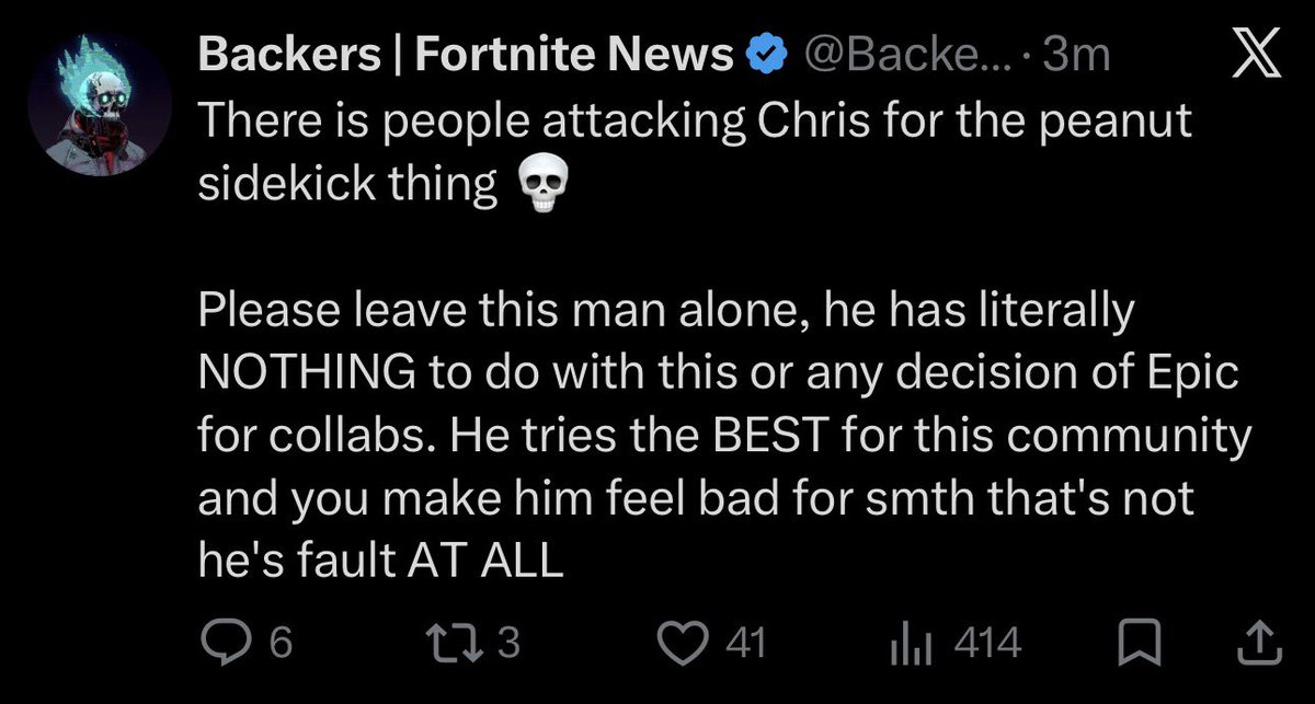 ScyanYT's tweet photo. Fortnite devs finally feel comfy enough to actually interact with Fortnite community, have fun with us tease things

MEANWHILE, ik it’s a small part of the community but still. 

For random nonsense, itemshop skins not being what you want? Or a collab in battle pass, for some reason being sus of devs wanting to actually talk to players

Some of you guys are going out there being really rude to the devs or very annoying ive heard :/ like… come on man?

Do u want us all to go back to the days of Fortnite having 0 communication with players and us being left in the void???

Look at how much Fortnite devs have done recently for the sake of community, and your thank for them doing what they don’t have to, but do for your fun is being mean for weird reasons?

My personal mindset is players always first

But sometimes some people make me regret this man 💀 

Being ungrateful to this peak we are getting rn would only lead into ch5 days returning and losing what we already have. 

Just sometimes think before being aggressive, like is it even worth it to cause this drama? Or i could go outside touch grass instead? 

I had to say it man ❤️ i want the best for Fortnite community. And sometimes best is saying when something wrong is happening