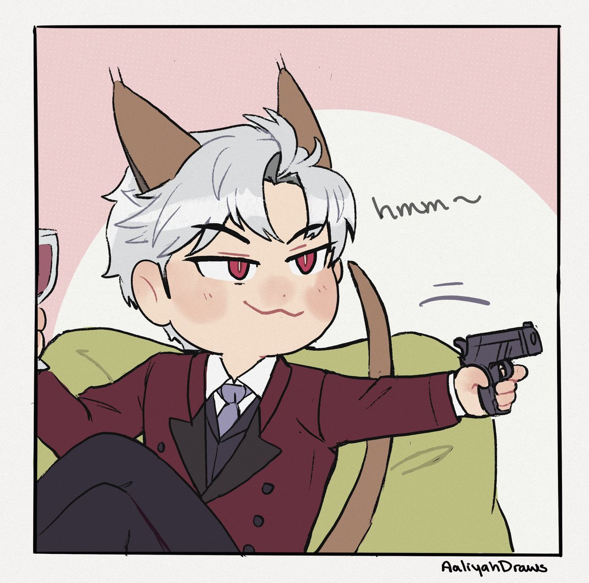 AaliyahDraws_'s tweet photo. Kitty got— a glock..? (4/5) #LoveandDeepSpace #Sylus https://t.co/Pu1rVq75Zd