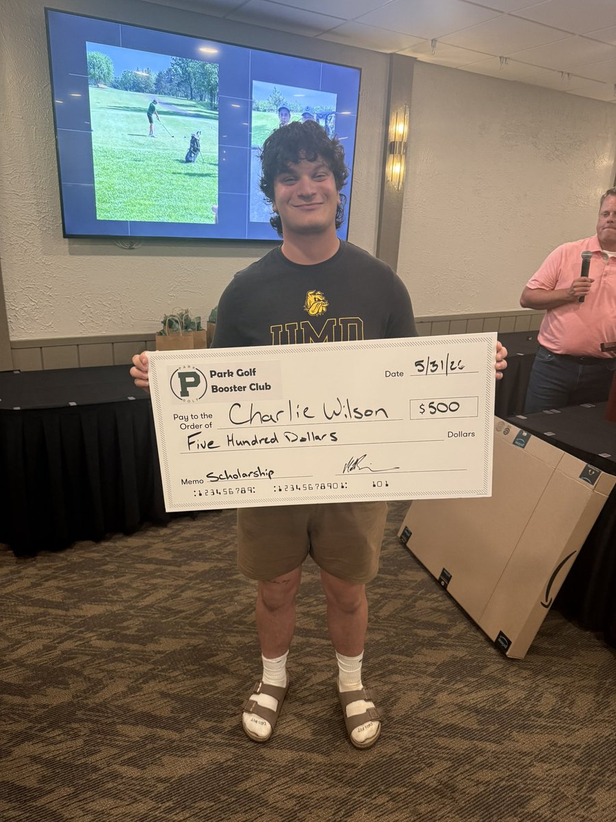 ParkHighGolf's tweet photo. Tonight at our banquet we awarded two scholarships to seniors in our program. They wrote essays on what golf means to them and what they plan to do with the money. It was an honor to award these to Charlie Wilson and Malachi McMorrow. https://t.co/yEVDCGpu6S