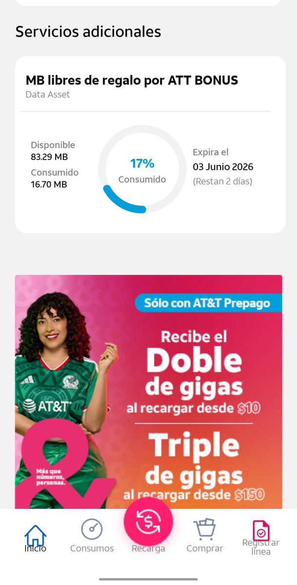 jonn_alex's tweet photo. @ATTMx @Profeco Como comentaba realice una recarga de 200 en la cual el baner de la app dice que son 4gb por la recarga y 8gb por promoción lo que da un total de 12gb pero al revisar la app viene otra información podrían apoyarme ya que es la 3 ocacion qué esto pasa https://t.co/wyEp6p4nRQ