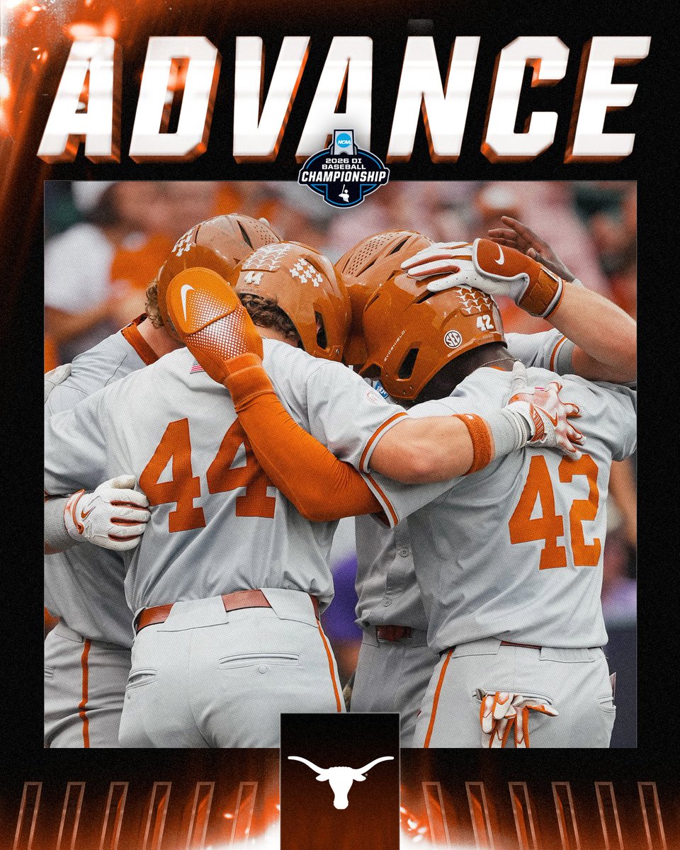 NCAABaseball's tweet photo. HOOK EM ALL THE WAY TO THE SUPERS 🤘

(6) @TexasBaseball defeats UC Santa Barbara, 6-4, to advance to the Super Regionals!!

#RoadToOmaha https://t.co/nTNk5P4ShA