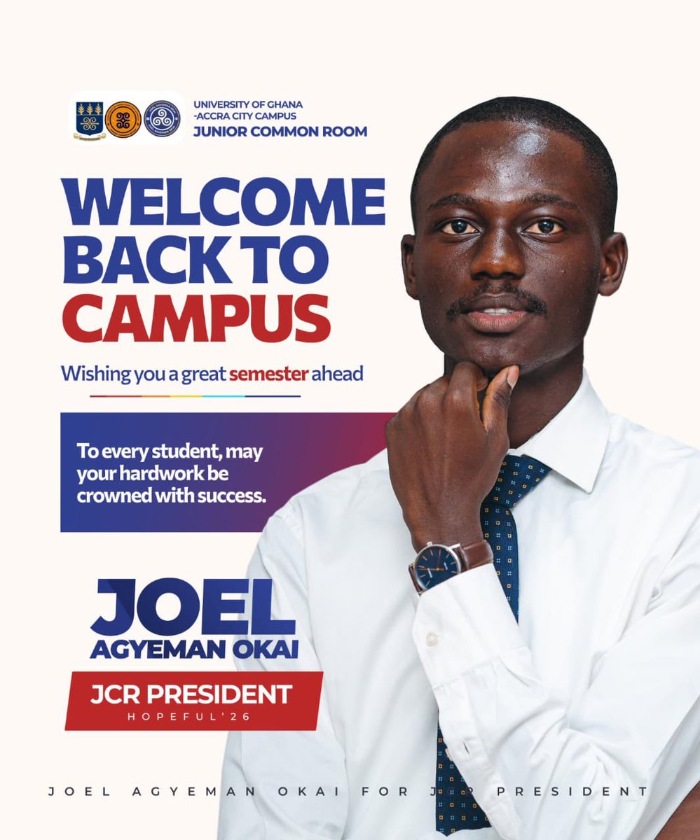 joel_agyeman's tweet photo. 🎓 WELCOME BACK TO CAMPUS
“Joel Agyeman Okai Welcomes You Back To School, Fellow Students !!
Remember JOEL Dey 4 You
Wishing you all a successful and fulfilling academic journey ahead.”
JOEL AGYEMAN OKAI
#UGACCJCRPresidentHopeful26
#visioninmotion #JCR #fypシ゚viral https://t.co/XgbESMpnz4
