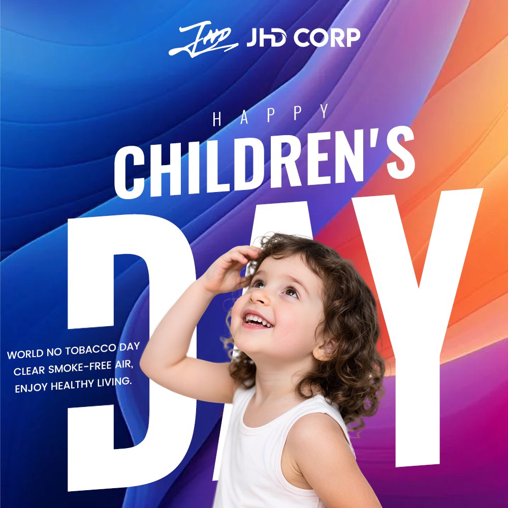 JhdCorp's tweet photo. Happy Children’s Day from all of us at JHD Corp! 🎈
On this special day, we celebrate the laughter, joy, and bright futures of every child—and we reaffirm our commitment to building a smoke-free, healthy world where kids can breathe easy and thrive. https://t.co/wC0k3OzISP