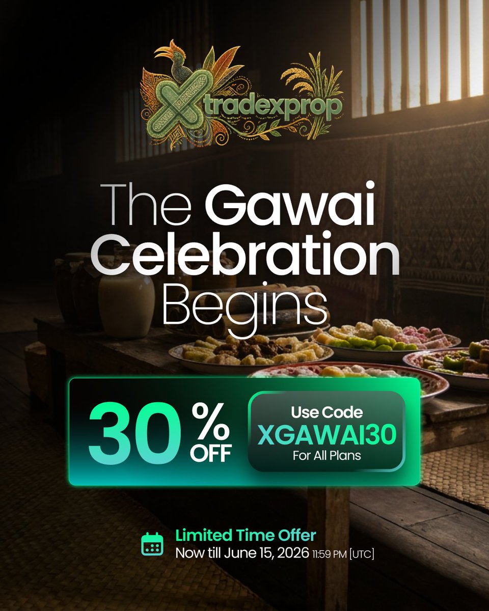 TradeXProp's tweet photo. The Gawai celebration begins at Tradexprop! Level up your trading journey with an exclusive 30% OFF on all plans. 🌾✨

🔑Use Code: 🏷️XGAWAI30 🏷️
⌛ Valid Until: 📅 June 15, 2026, 11:59 PM (UTC) 📅

Don't miss out on this limited-time offer.

🔗 Claim your discount here: https://t.co/ruVjpYh6x6