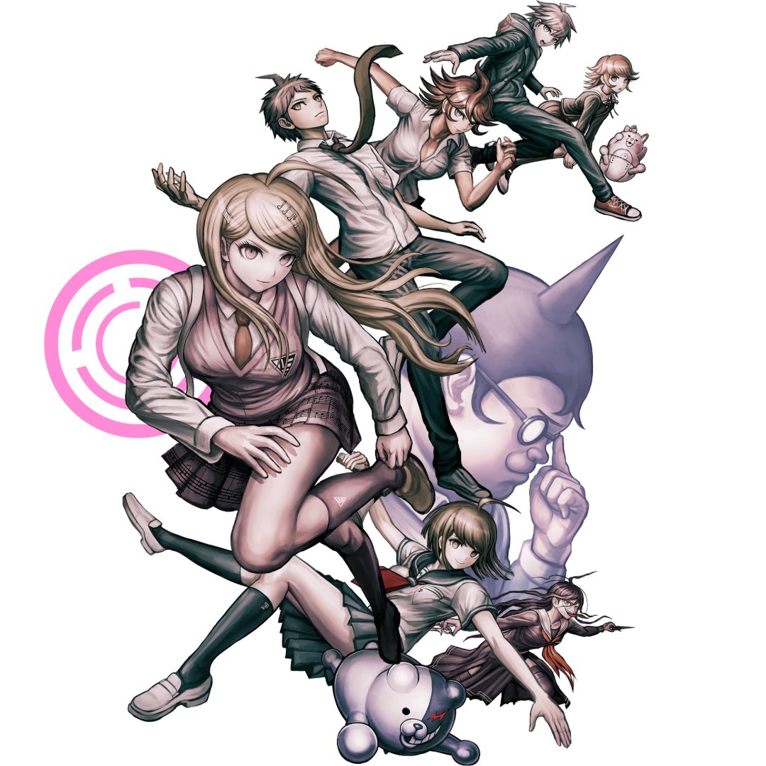 AtChiaPet's tweet photo. You can tell Hifumi thinks he deserves to take up a good chunk of this Danganronpa cover art https://t.co/27fFFXPdLi