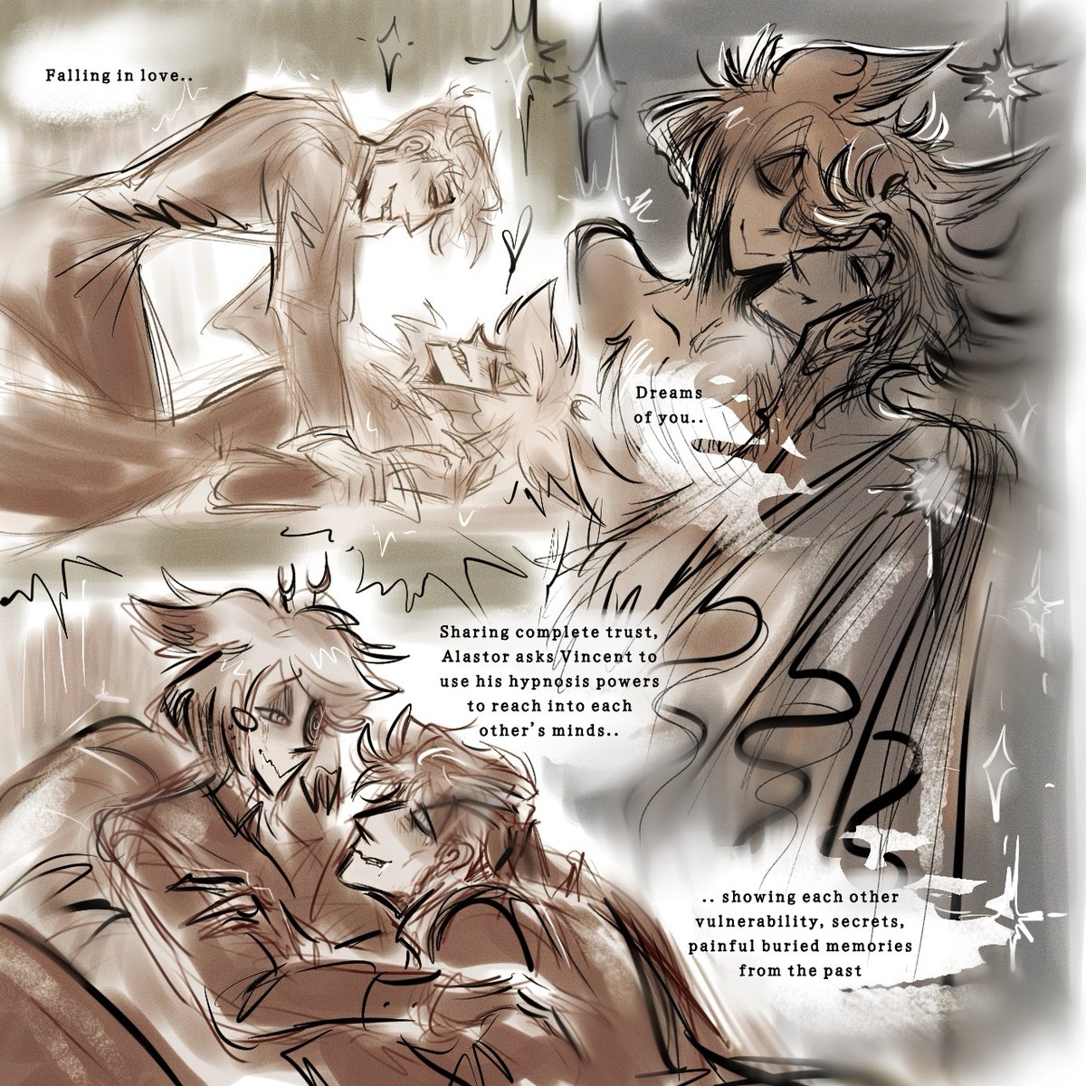vikvikcloud's tweet photo. Sharing complete trust, Alastor asks Vincent to use his hypnosis powers to reach into each other’s minds.. showing each other vulnerability, secrets, painful buried memories from the past—the love they have for each other https://t.co/NZqcTEUFxf