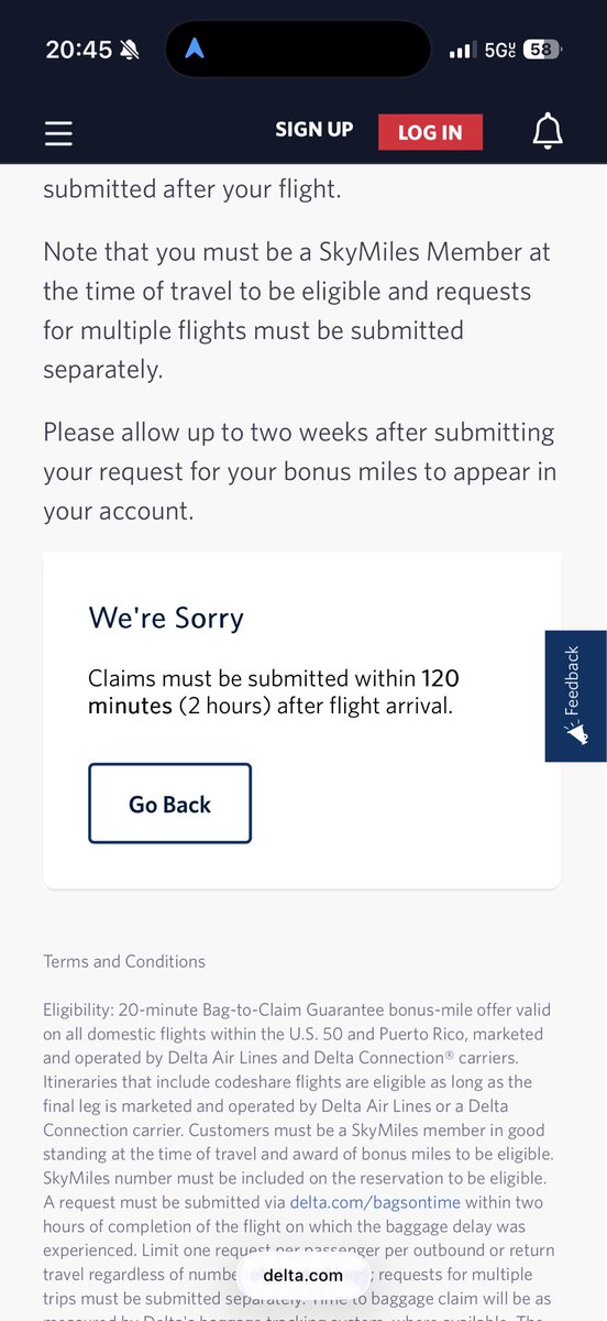 mjamespete's tweet photo. #scam @Delta I don’t always have time running meeting to meeting to submit this within two hours. Fix this. You lose loyalty this way. https://t.co/T9ZnAW3v76
