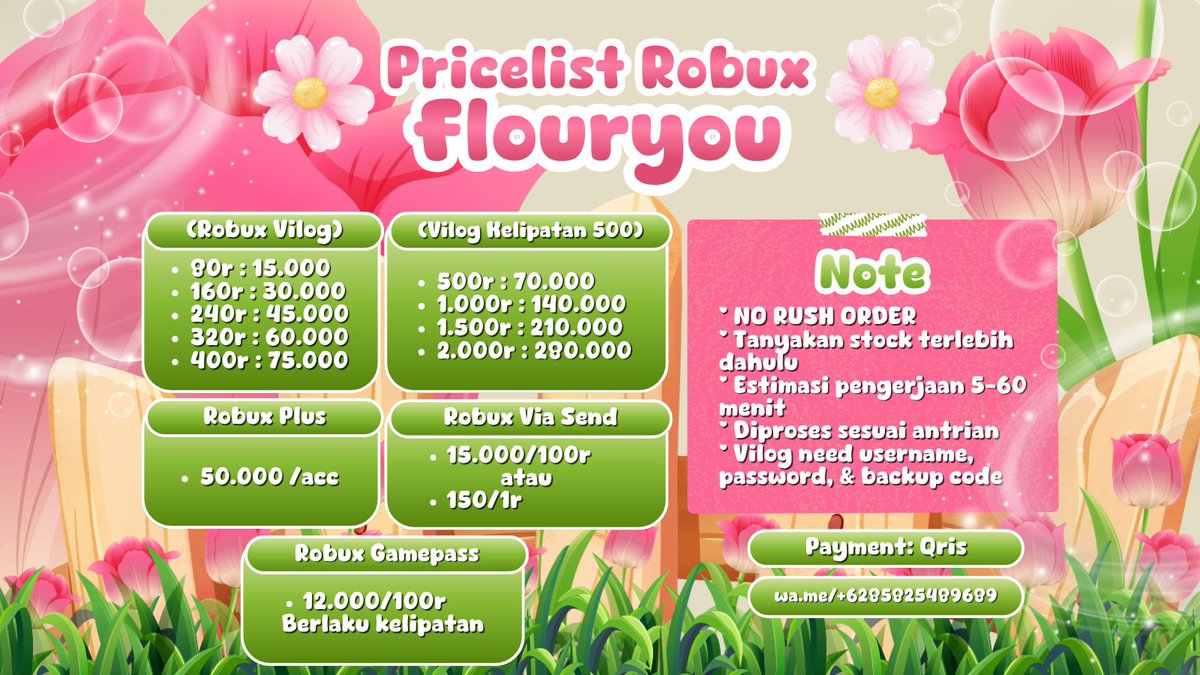 flourver's tweet photo. Alooo flo sudah openk!! Mari marii yg maw jajan robux gaskeun 
Avail via send dan vilog yhh

Mau tanya" dulu bolehhh sung ke wa aja cek pinned aku yh😋💖 https://t.co/ElBrEnO98Z