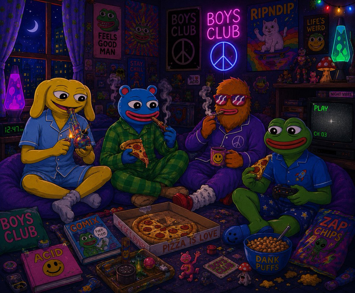 PumpFunBoysClub's tweet photo. Night vibes with the $BoysClub. 

Instead of chasing the temporary meta. Join us in building long term conviction with the boys! https://t.co/OSyemk3Yh2