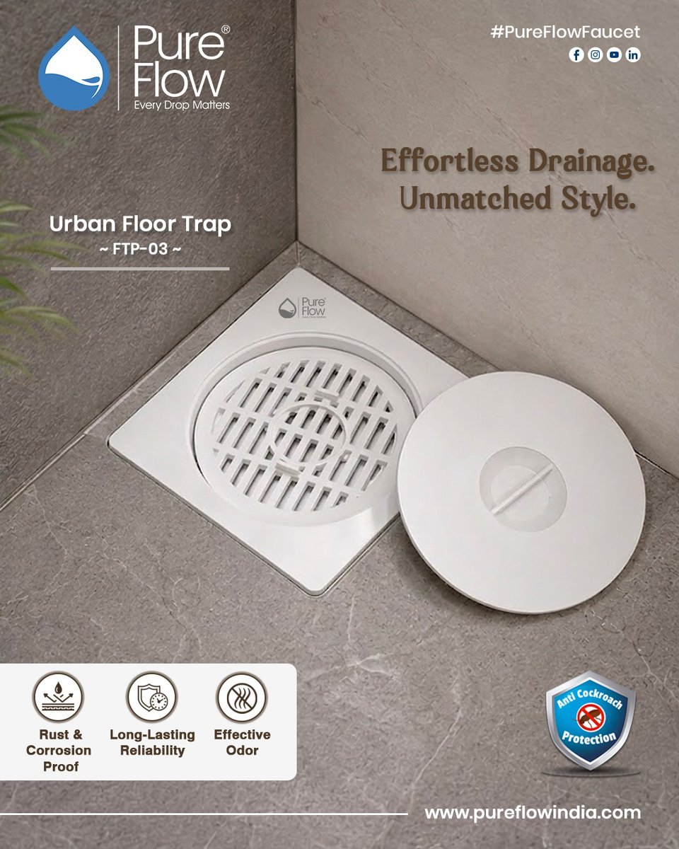 PureFlowFaucet's tweet photo. 🚿✨ Effortless Drainage. Unmatched Style. ✨🚿

🛡️ Rust &amp; Corrosion Proof
🌬️ Effective Odor Control
🚫🪳 Anti Cockroach Protection

Smart protection with premium style — only with PureFlow 💙

#PUREFLOW #FloorTrap #BathroomAccessories #ModernBathroom #DrainageSolution https://t.co/x5zBpcdAE1
