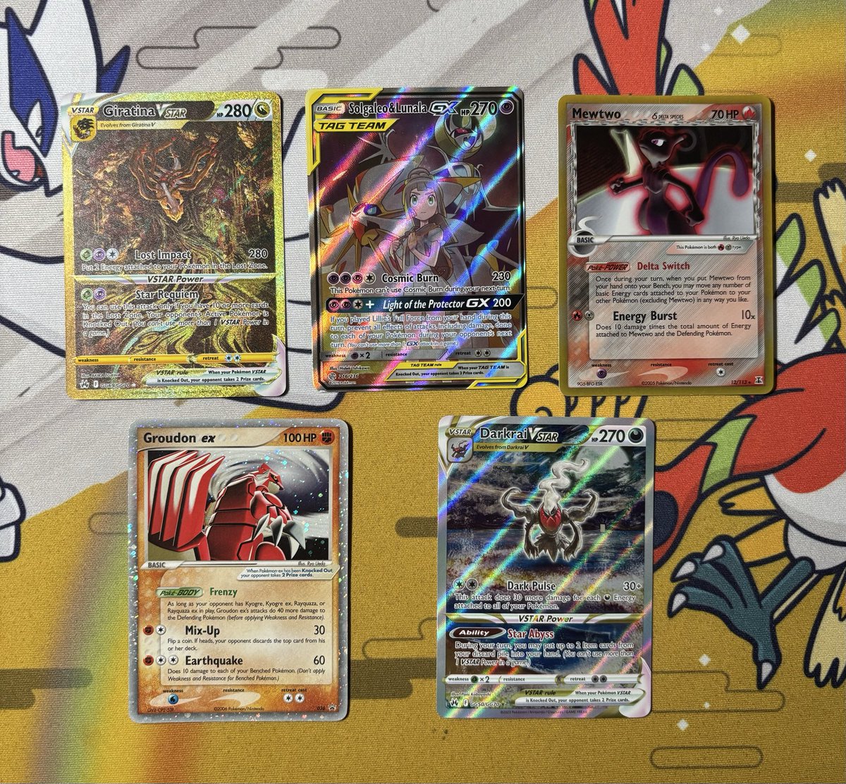 PokemonJosh2886's tweet photo. Giratina: $390 NM
Solgaleo&amp;Lunala: $265 LP 
Mewtwo: $180 MP 
Groudon: $125 LP 
Darkrai: $107 NM https://t.co/Tvurlrf0hl