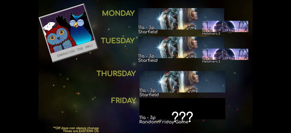 TheLadyMatrix's tweet photo. Week of June 1st: So many quests so much Starfield. Changed Fridays up to be random game that I'm feeling like playing may be more Hardspace Shipbreaker. https://t.co/SpJhOkZtqk