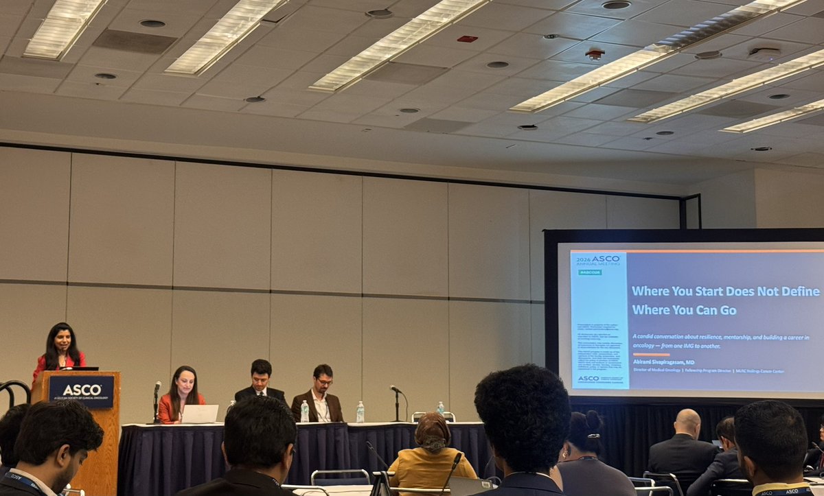 CananDirican's tweet photo. Still reflecting on an inspiring #ASCO26 session for IMG oncologists.

“Where you start does not define where you can go” was a powerful message from Dr. @AbiSivaMD and a reminder of the importance of mentorship and community in building a career in oncology as an IMG.

#IMGoncCoP @IMG_Oncologists