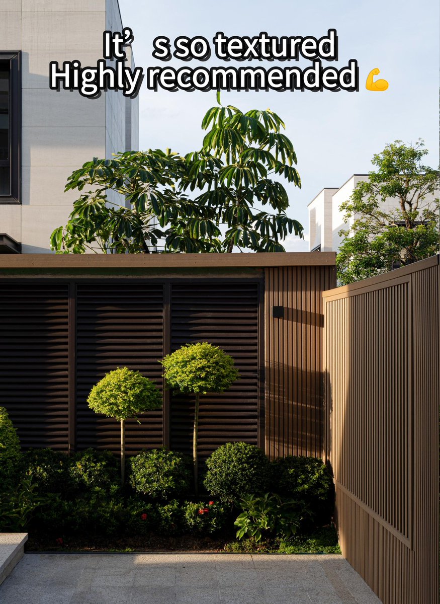 tech_woodn's tweet photo. A plain courtyard wall can become a design feature. TECHWOODN WPC wall panels pair warm wood-grain texture with a 360-degree full-coverage surface treatment for outdoor projects. A simple before-and-after upgrade with clear visual impact.

#WPC #OutdoorCladding https://t.co/WgoiWSt2Mj