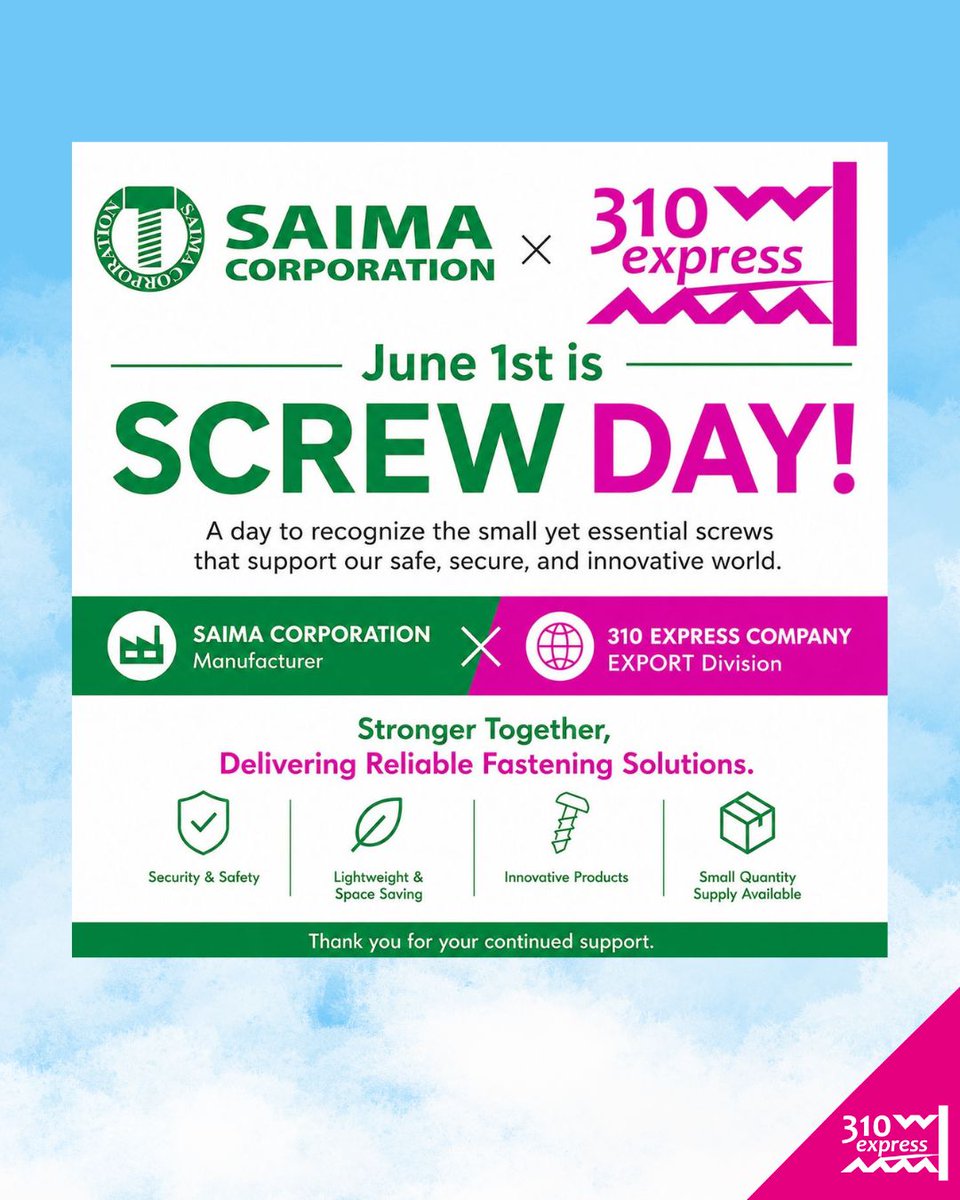 310express's tweet photo. 🔩 June 1st is “Screw Day” in Japan!

At SAIMA CORPORATION &amp; 310 EXPRESS COMPANY, we support manufacturers with innovative fastening solutions and flexible small-lot purchasing.

TRF | 310Slim | Non-Sert | 310Micro | 310w/Washer
Need a fastening solution? Contact us anytime. https://t.co/qkg2Ea3cj6
