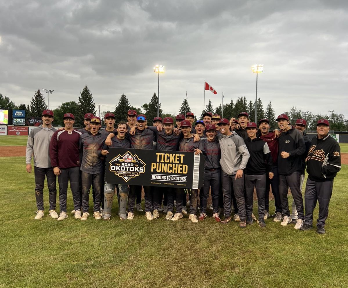 baseballcanada's tweet photo. 🎟️ TICKET PUNCHED!

Congratulations to the Vauxhall Academy Jets for advancing to Okotoks from the Prarie Qualifier! ⚾️

Due to rain washing out the final day of competition in the Prairie Qualifier, we were only able to officially qualify one team.

In the coming days, Baseball Canada will announce information regarding the remaining qualifying spots for the Praries. 

#BaseballCanada | #TheRoadtoOkotoks