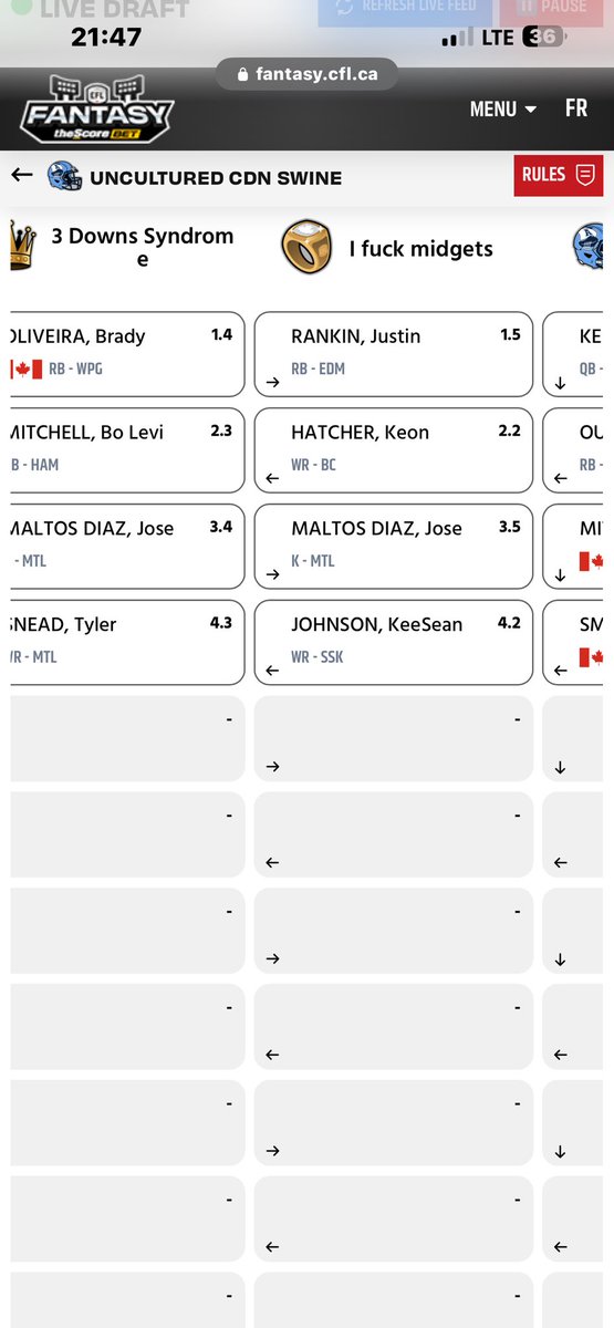 amhunter94's tweet photo. @CFL good thing two teams can draft the same kicker 🙄 https://t.co/MdCnloqFUc