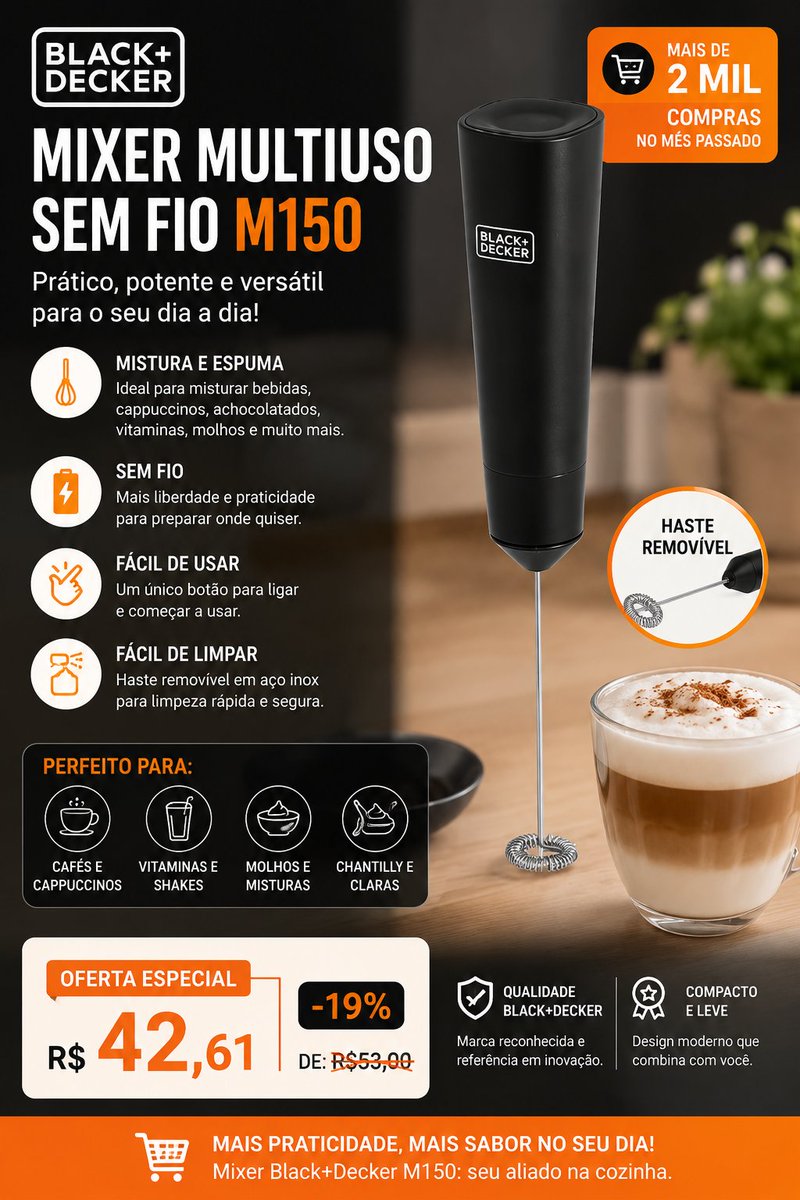 obedesandes10's tweet photo. ☕✨ Transforme suas bebidas com praticidade!
Oferta Especial: R$ 42,61
Garanta já o seu e leve mais praticidade para suas receitas!
🔗 Link para a compra:
https://t.co/Kei8z79BiA
#BlackDecker #Mixer #Cozinha #Promoção #AmazonBrasil #Cappuccino #Receitas #Ofertas https://t.co/3wlg9x5XAc