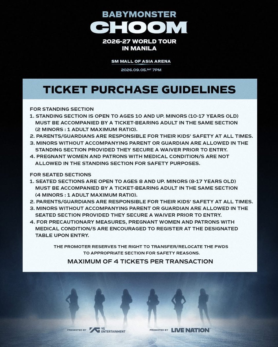 livenationph's tweet photo. Reminder, MONSTIEZ! ✨

Weverse Presale starts TODAY at 12PM until 11:59PM.
🔗https://t.co/DzAX43guTE

2026-27 BABYMONSTER WORLD TOUR [춤 (CHOOM)] IN MANILA
📅 September 5, 2026
📍SM MALL OF ASIA ARENA

For more details, visit https://t.co/TFXFfjwHBP.

#BABYMONSTER #WORLD_TOUR #춤 #CHOOM #YG