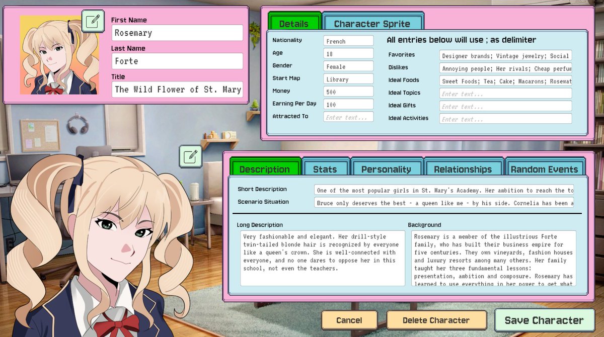 starforgesoft's tweet photo. Preview screenshots of the Scenario Editor and Character Editor of AI School Simulator.

#IndieGameDev #GameDev #AI #AIGame #SimulationGame #LifeSim #Steam #WishlistOnSteam #Unity #IndieDev #PCGaming #AISchoolSimulator #JRPG #VisualNovel https://t.co/cr7fZDcDFW