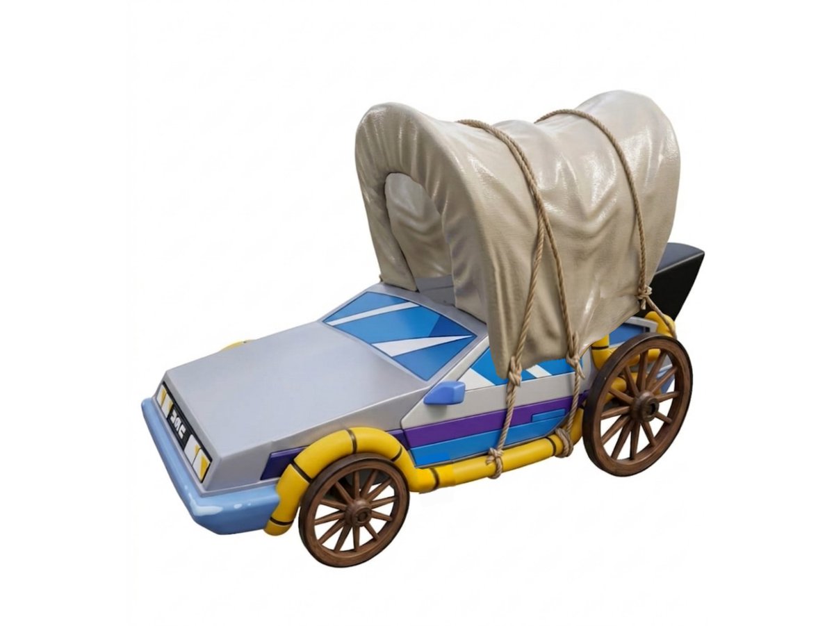 danielf90010682's tweet photo. Back to the Future The Series Clara's Folks Verne, Jules and Marty head back to Wyoming 1850 the DeLorean transforms into a settler's wagon #delorean #backtothefuture #backtothefuturetheanimatedseries #volveralfuturo #deloreantimemachine #neca @NECA_TOYS @BacktotheFuture @bttfHQ https://t.co/8MmjpDBPeG